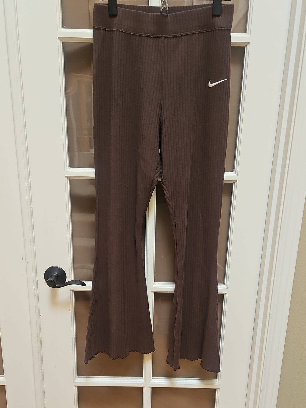 Nike Brown Ribbed Flared Leggings with White Swoosh